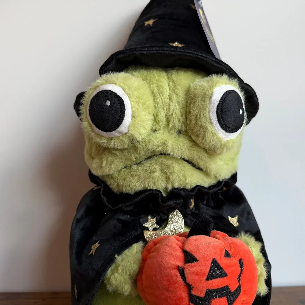 New Moonlight Manor Black Green Wizard Frog Plush Stuffed Animal Shelf Sitter